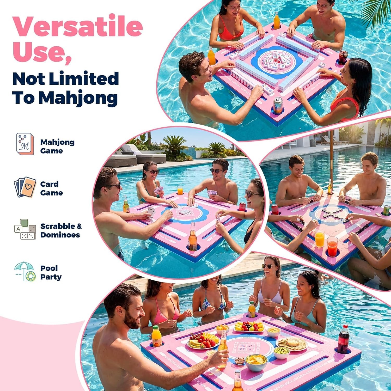 Floating Pool Mahjong Table 31.5-inch Waterproof Game Tray for Pool Beach Lake