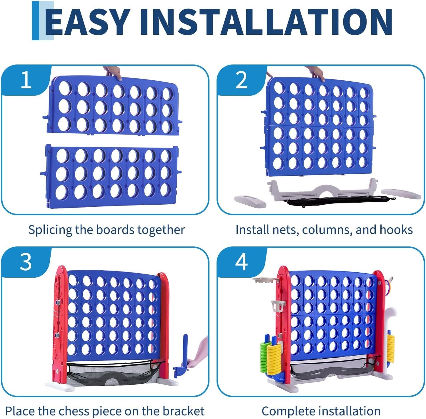 Jumbo 4 in a Row Game, Height Adjustable(2.7-3.2 Ft) Outdoor Indoor Connect 4 W/