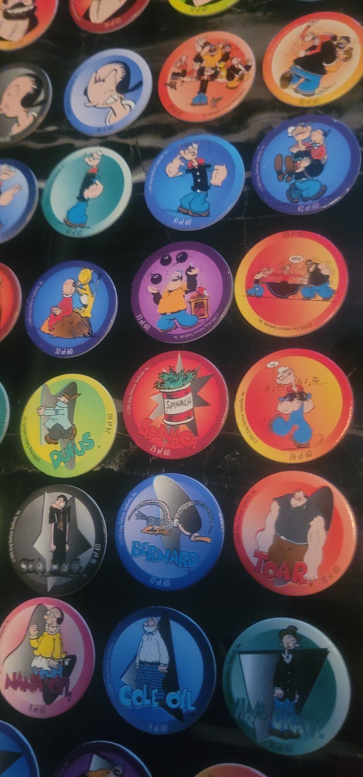 1995 Popeye POGs Complete Set (1–60) + Hot Pink Tube Vintage 90s Milk Cap Game