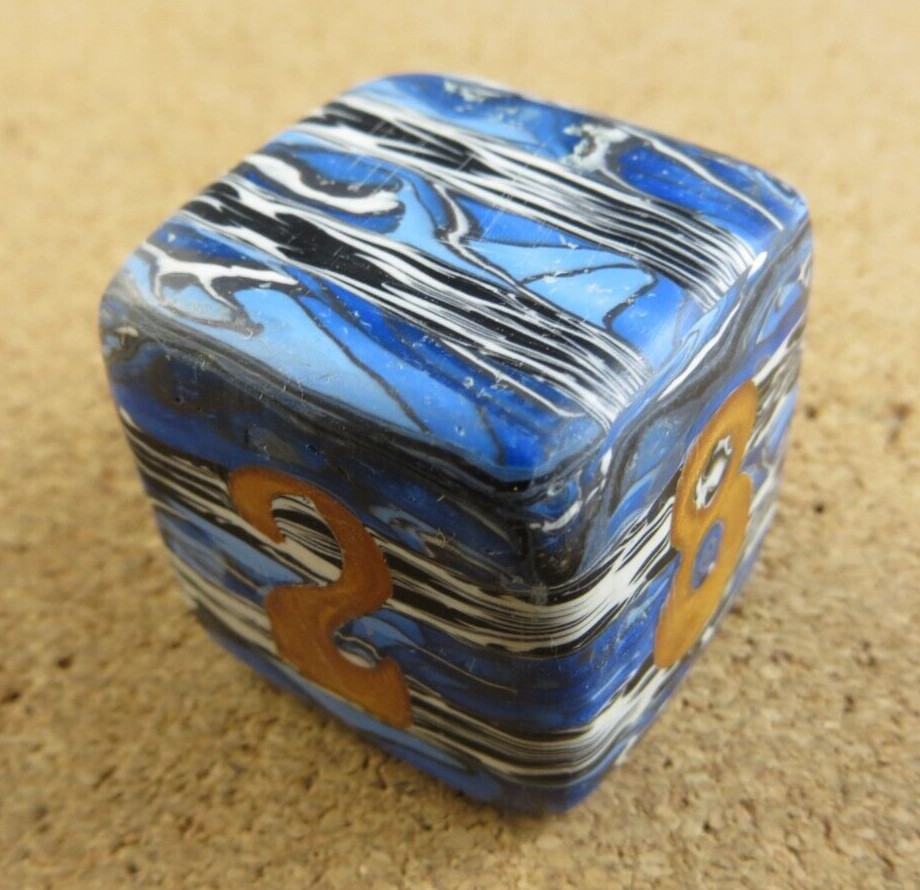 Jena’s Handmade Backgammon Doubling Cube Blue Gold Black Wht One of A Kind #269