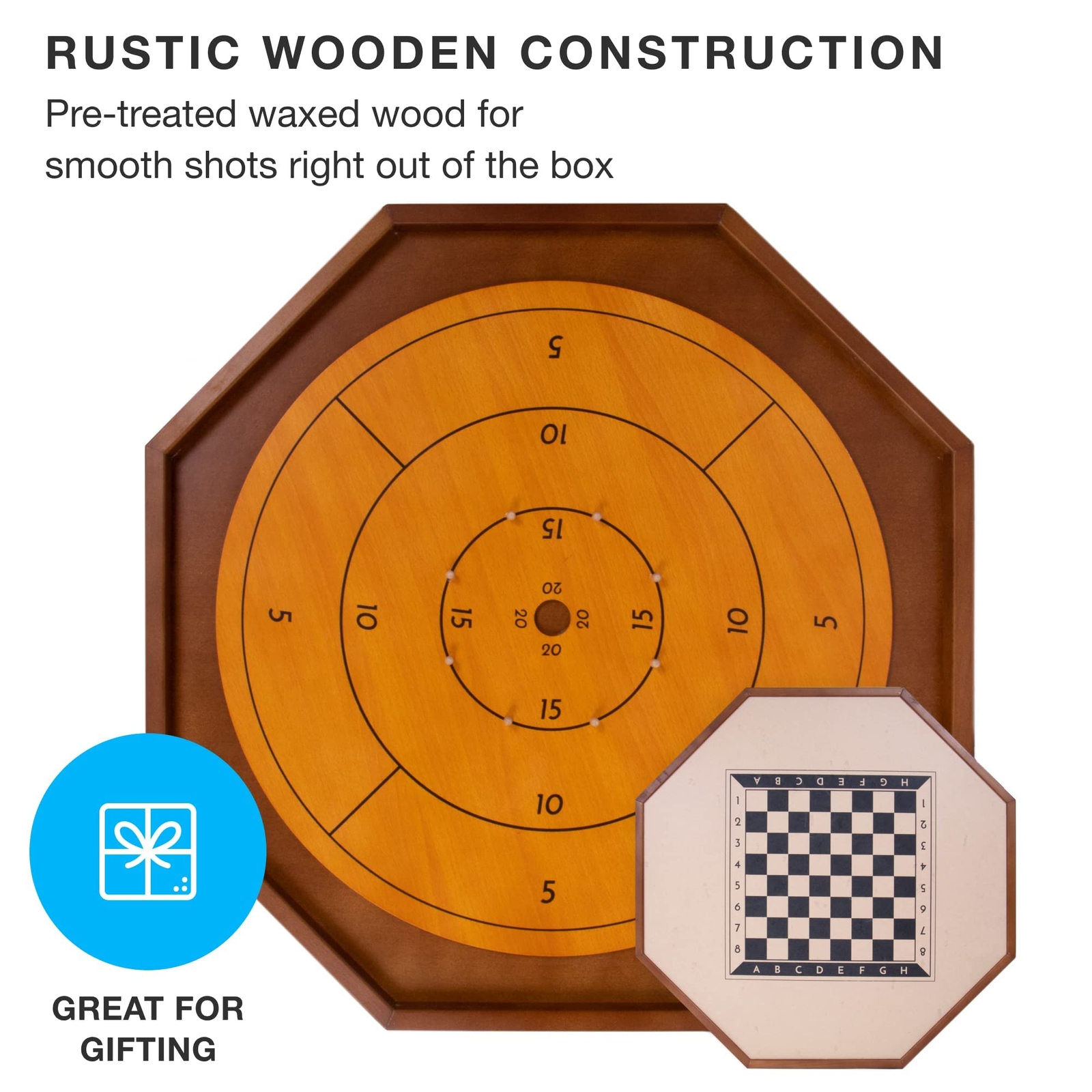 30 Inch Wooden Crokinole Board with Checkers Discs Family Game Night Fun
