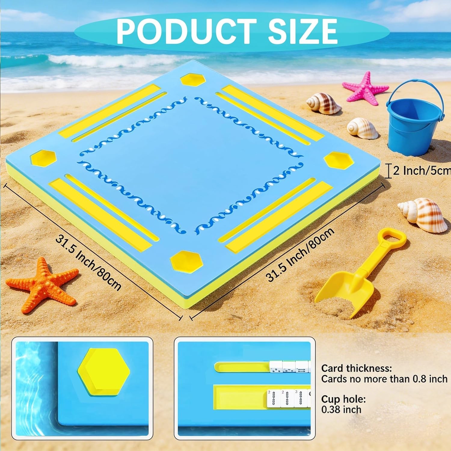 Floating Mahjong Table for Pool Water-Resistant Card and Game Tray