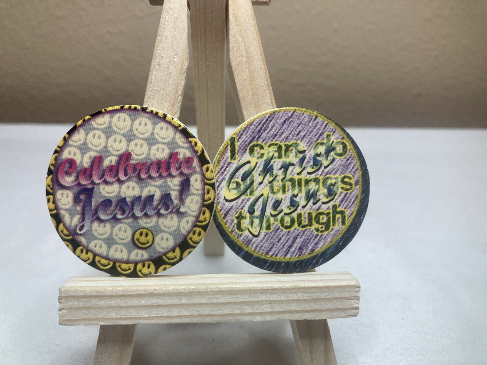 Vintage POGs Lot Of 30 Religious Christian Jesus Milk Caps w/Holder/Container