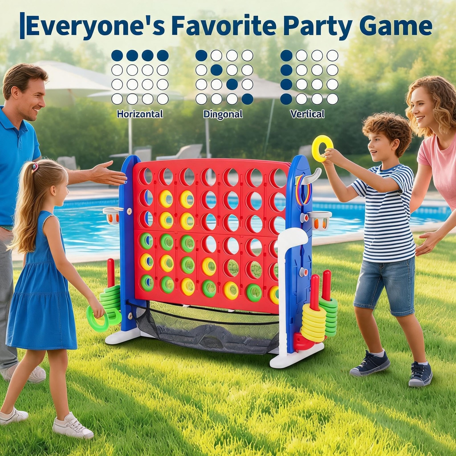 Garveelife 4 In A Row Tabletop Game 3.6 Ft 4 To Score Game For Indoor/Outdoor