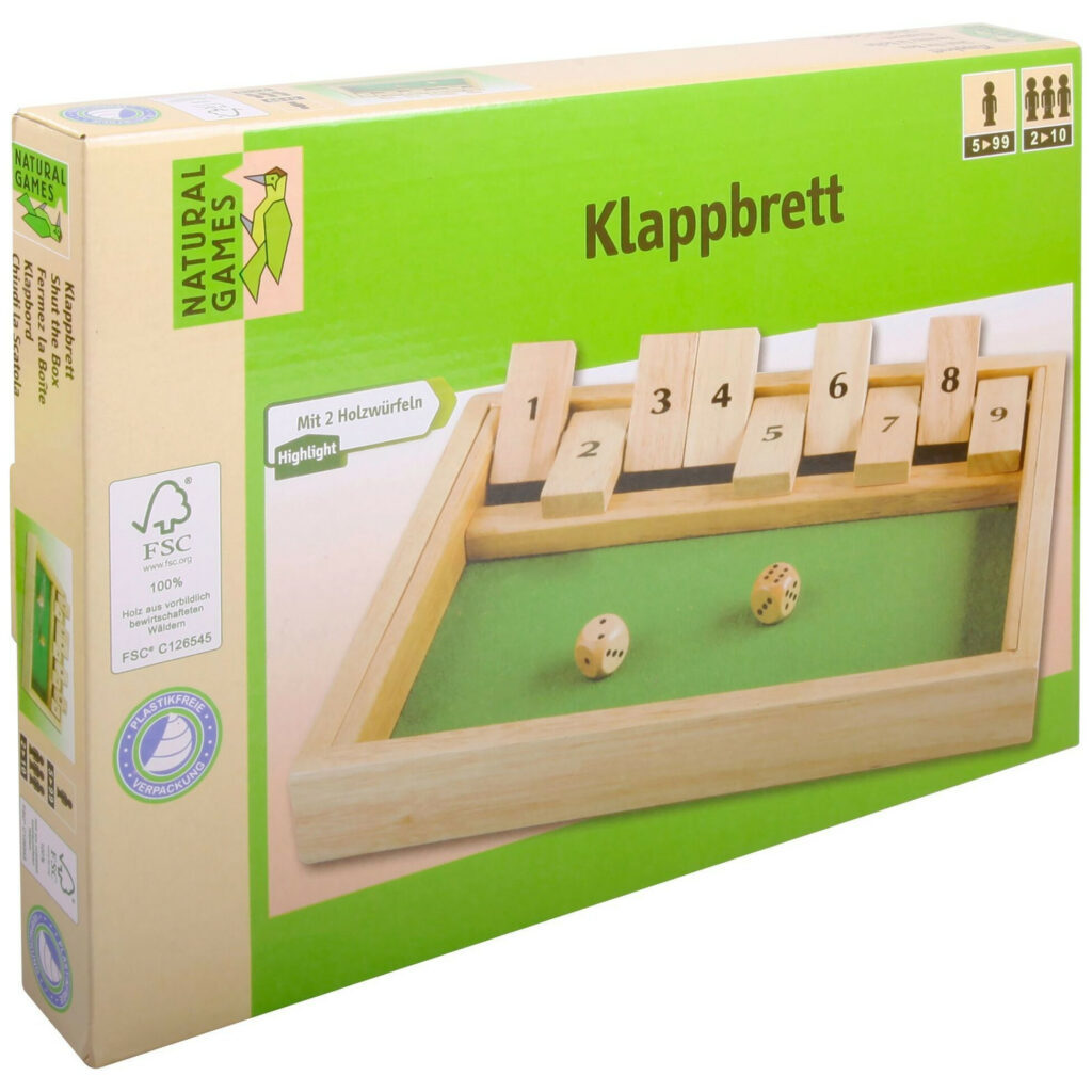 Wooden Folding Board 27x19cm Shut the Box Solid Wood with Felt 100% FSC Dice Game