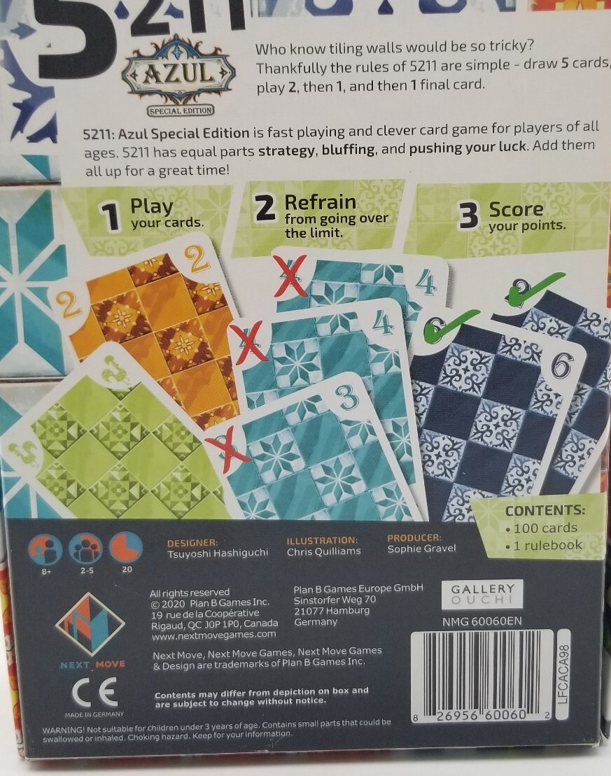 Next Move Games – 5211: AZUL SPECIAL EDITION – Card Game by Tsuyoshi Hashiguchi