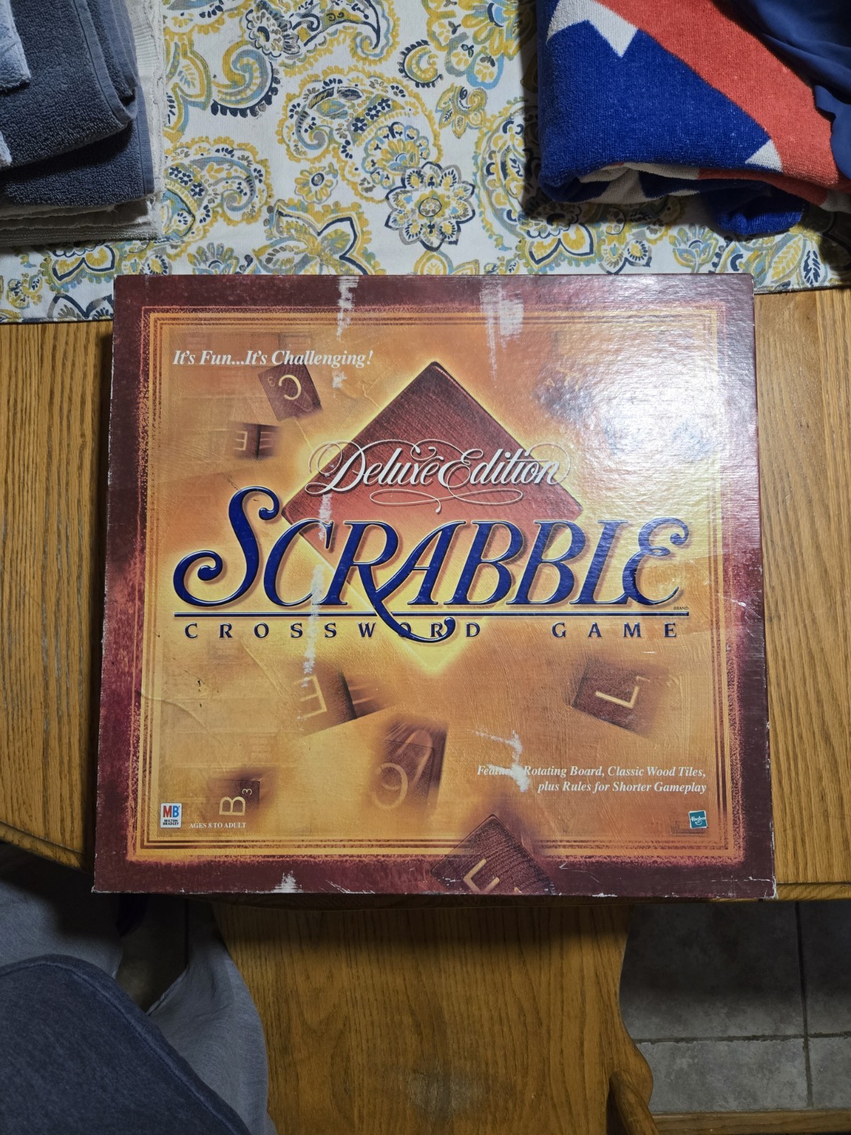 Scrabble Deluxe Edition 1999 Crossword Game Turntable Board Wood Tile Complete