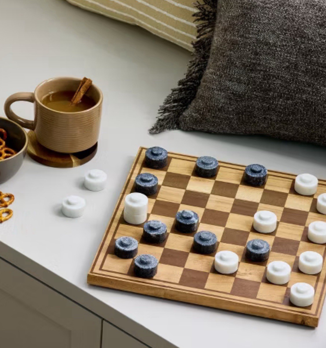 Wood & Marble Checkers Board Game Hearth & Hand with Magnolia Marble Pieces