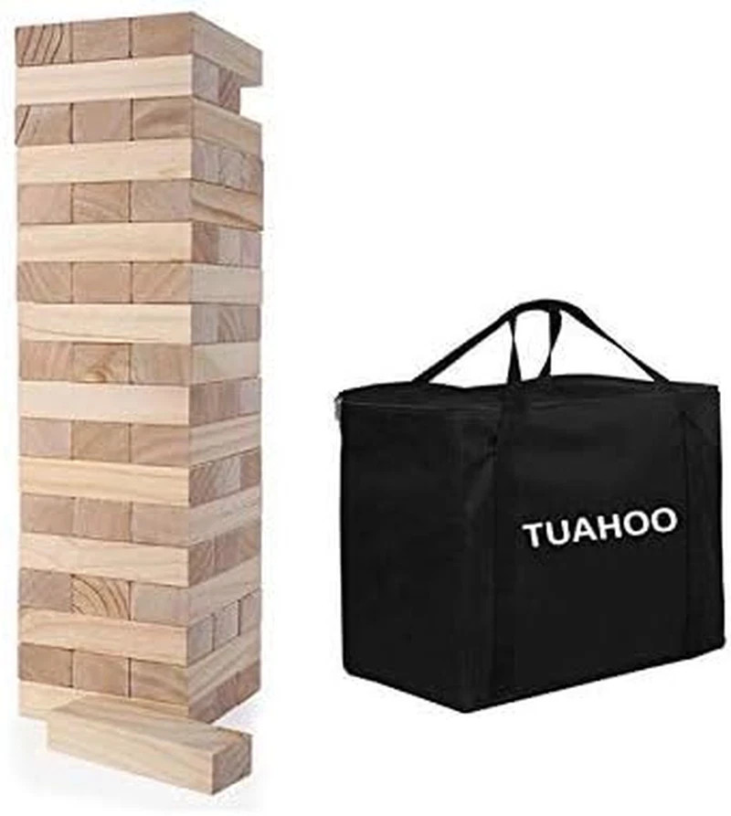 Giant Tumble Tower (Stacks to 4+ Feet), 54pcs Wooden Blocks Stacking Game, Indoo