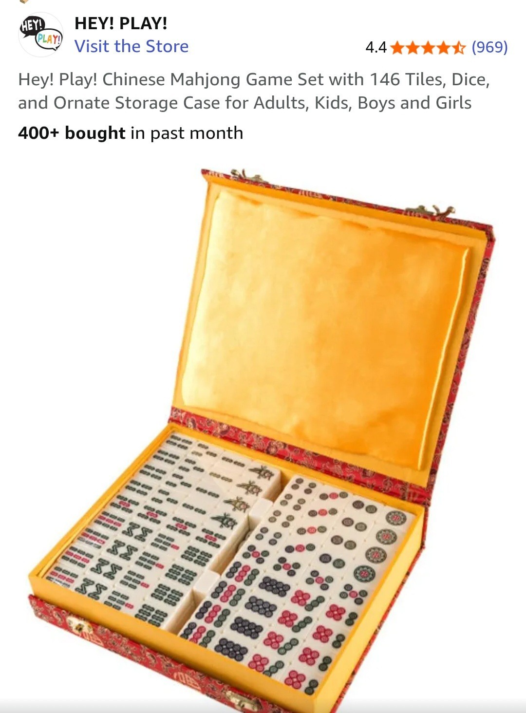 Hey! Play! Chinese Mahjong Game Set with 146 Tiles, Dice, and Ornate Storage…