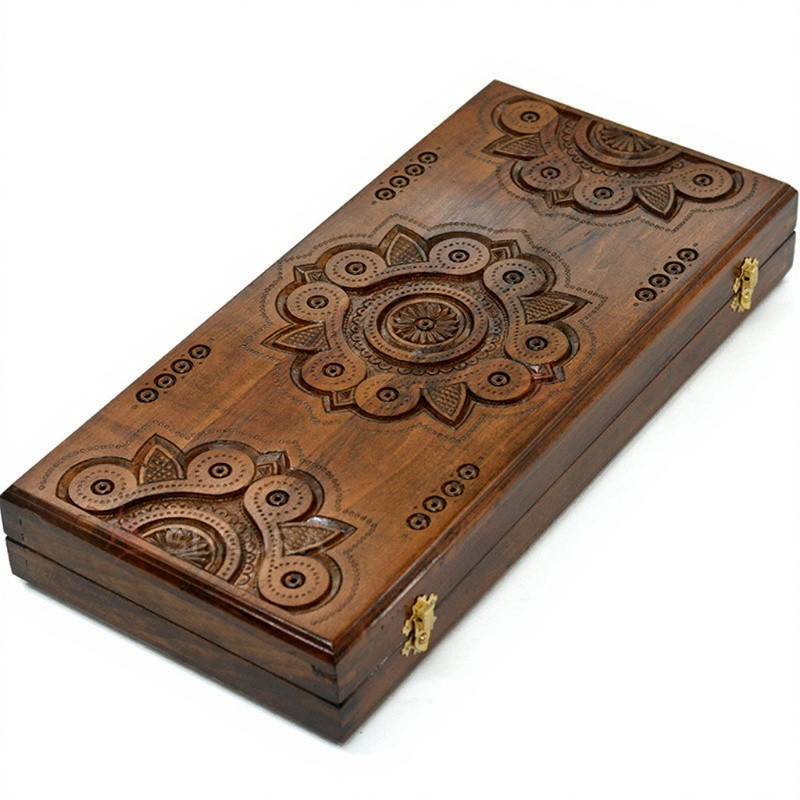 Handmade Wooden Backgammon Set “Sphere” – 17.7 in Carved Board