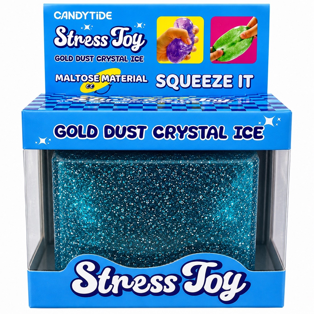 Gold Dust Crystal Ice Cube Squishy Sensory Squeeze Stress Toy