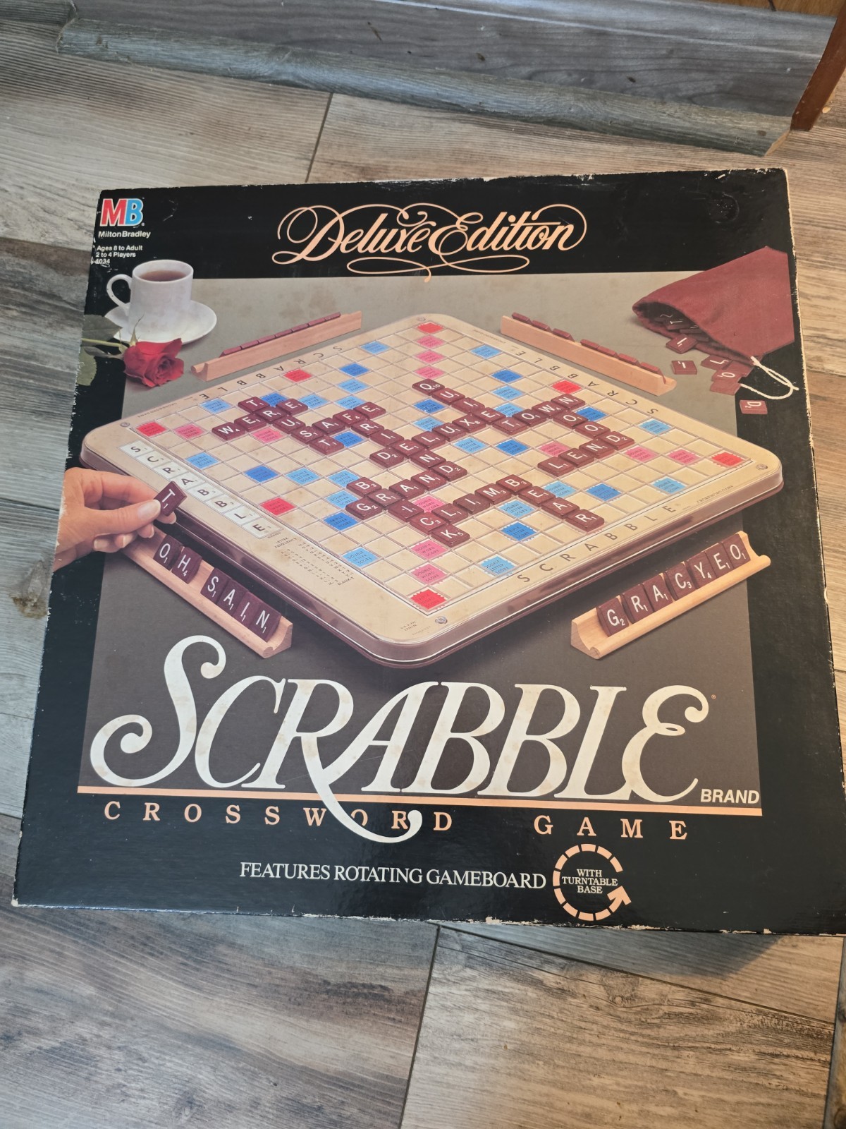 Scrabble Deluxe Edition 4034 1989 Rotating Turntable 100% Complete Mahogany Tile