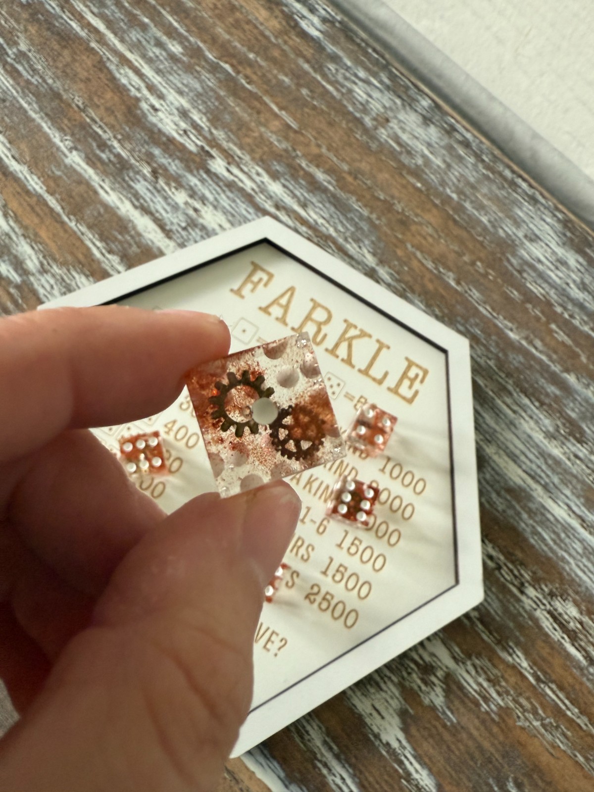 Resin Dice Set 6pcs – Steampunk Gears – Handmade Replacement Dice Games