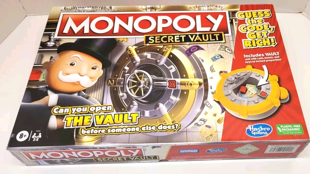 MONOPOLY Secret Vault Board Game for Kids Ages 8 and Up, Complete, New, Open Box