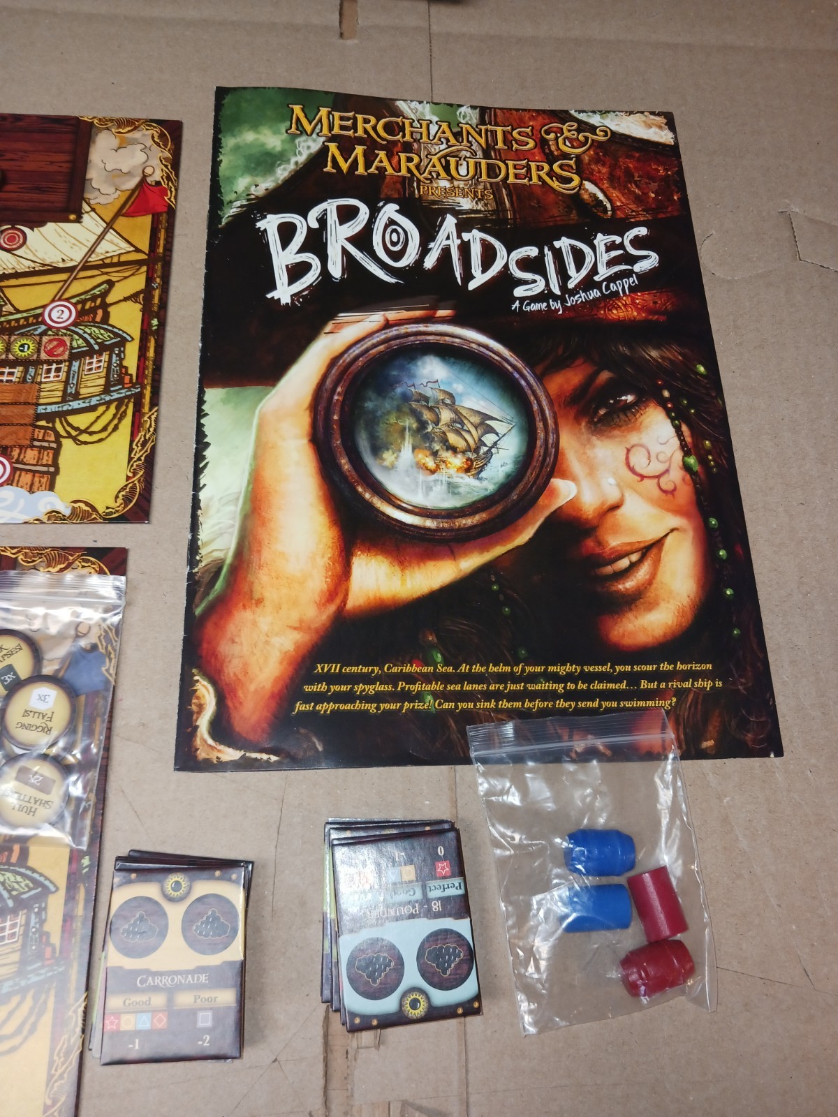 Broadsides Board Game Merchants & Marauders Z-Man Games 100% Complete, VG Condit