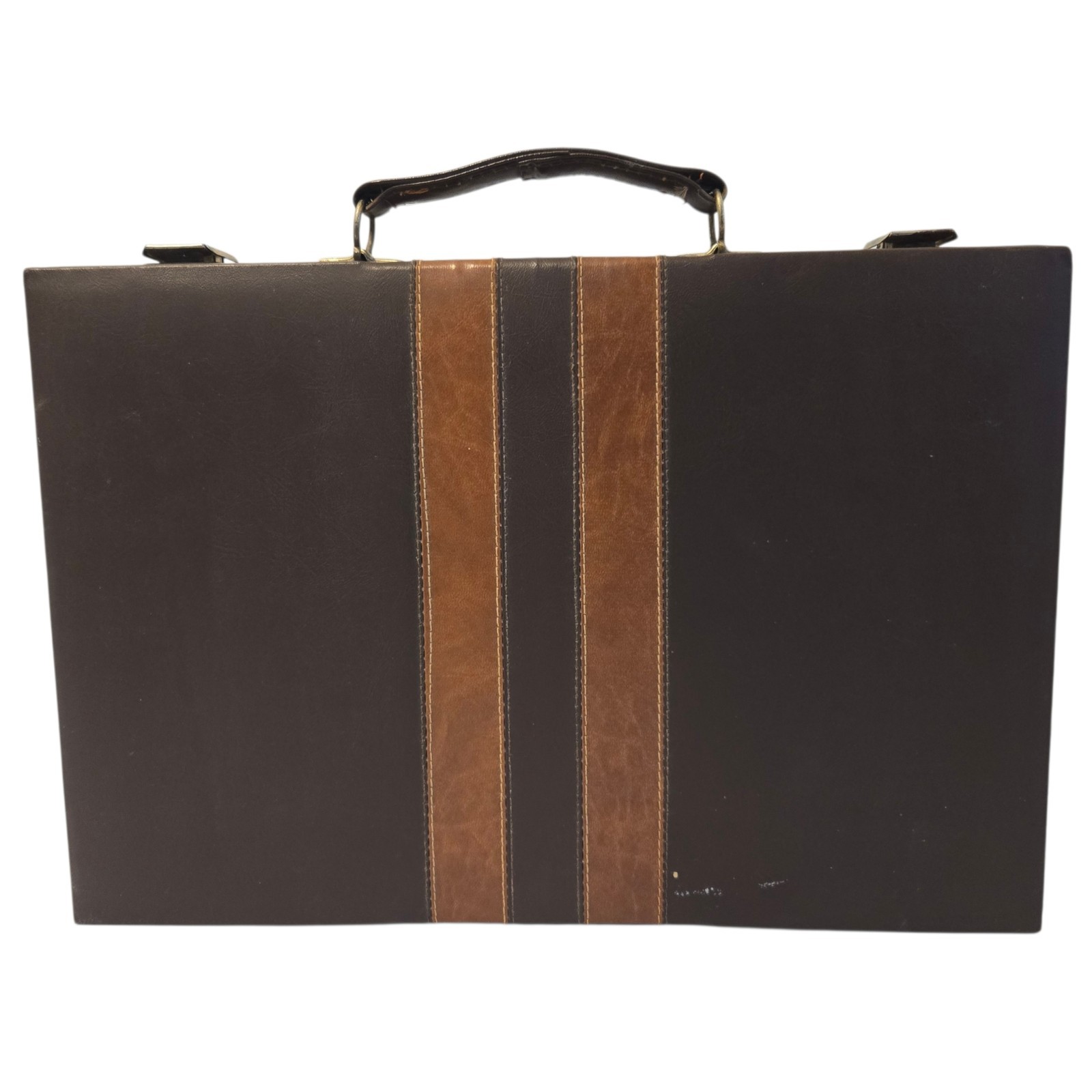 Backgammon Faux Leather 15 x 10 Case, 1 1/8″ Cream & Brown Checkers **COMPLETE**