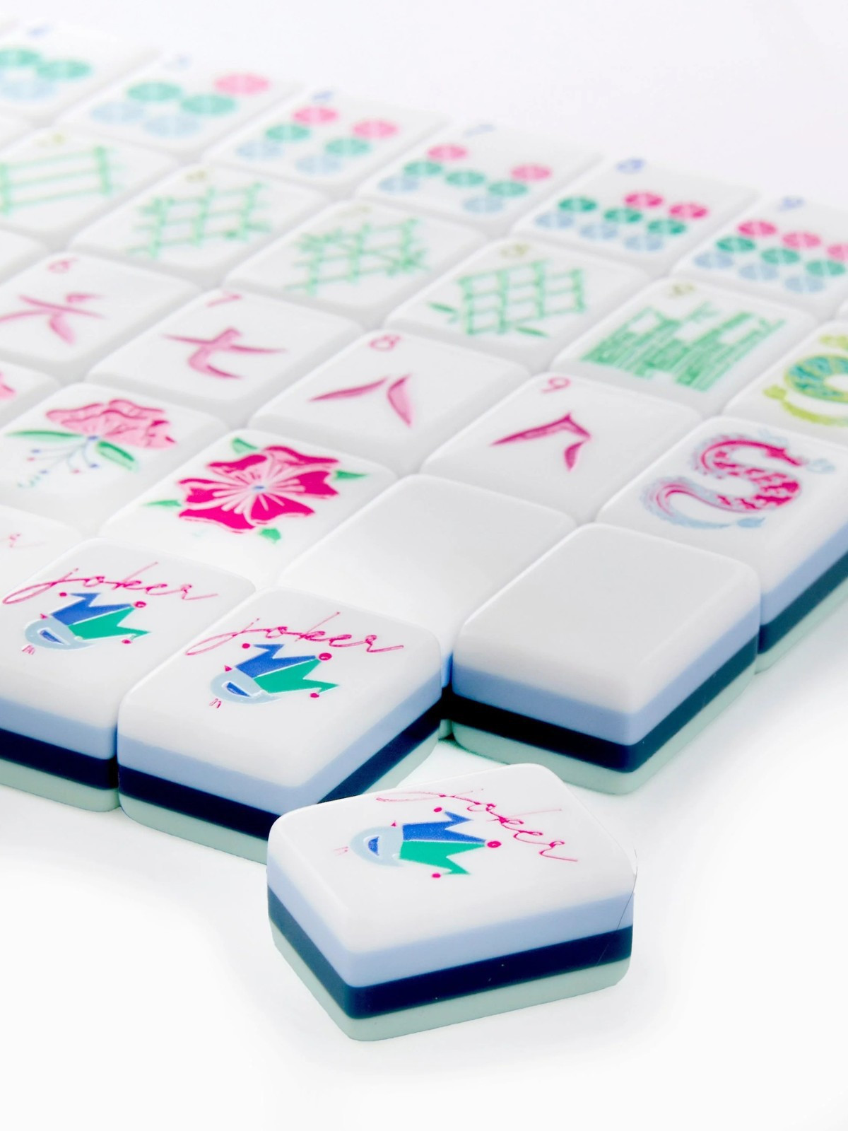 160 American Mahjong Tiles 4-Layer Acrylic Cyan Theme Engraved Set fast ship