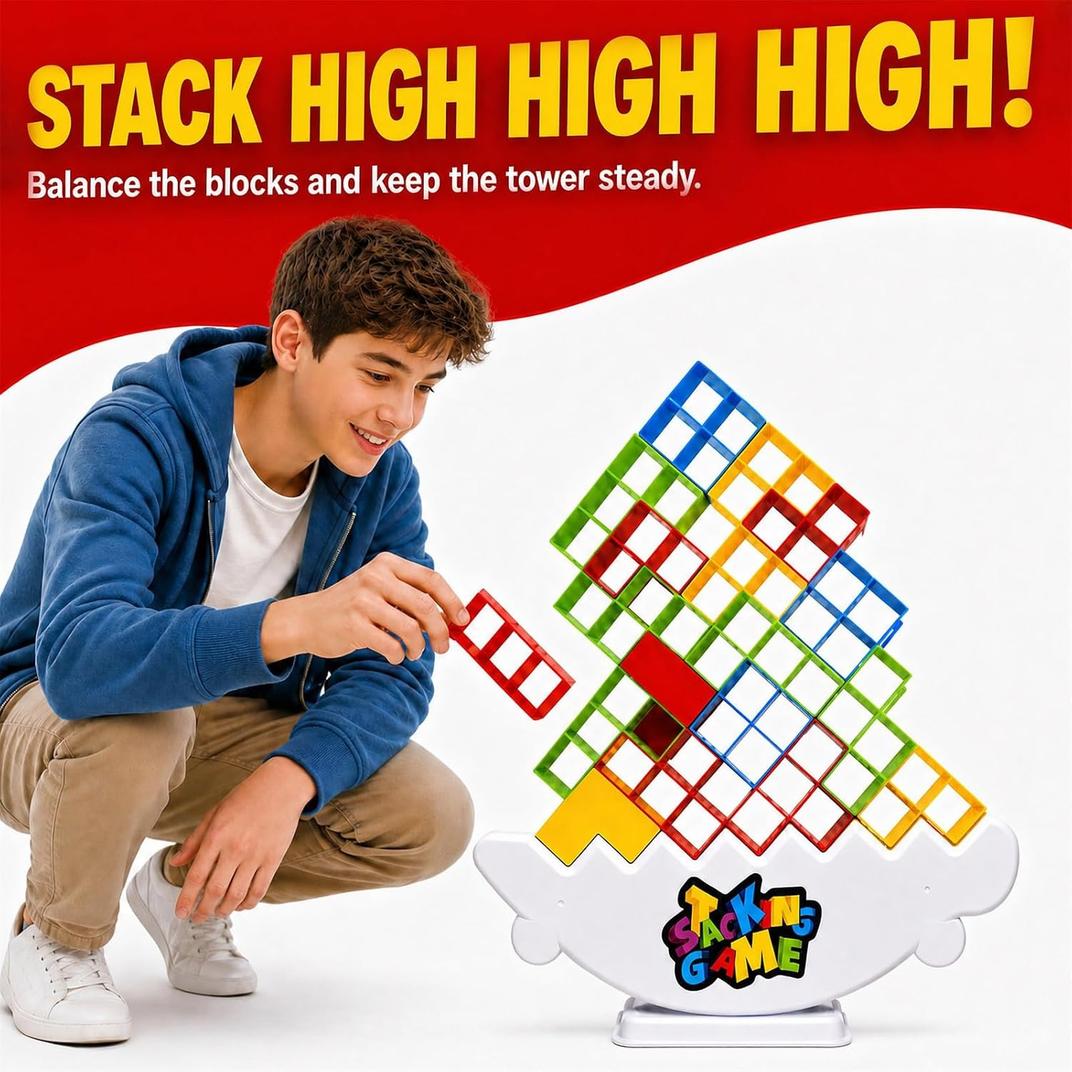 XL Giant 48PCS Stack Game for Adult & Kids, Tetra Board Tower Games for Family T