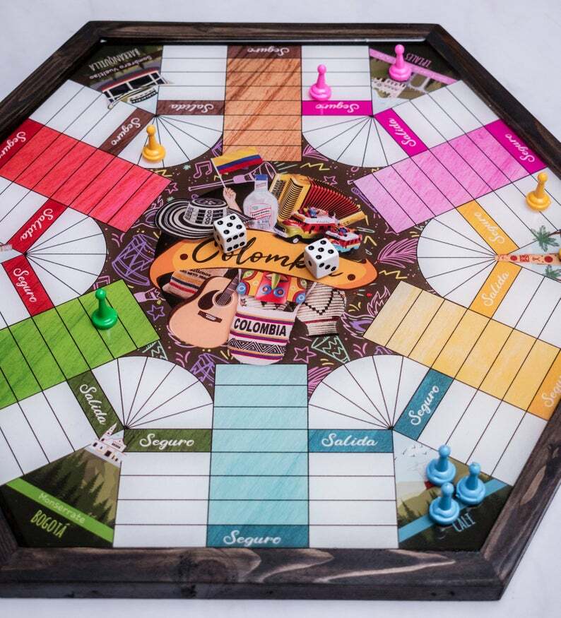 Parcheesi Board for 6 players – COLOMBIA. Hand Made with wood & Resin. Parques