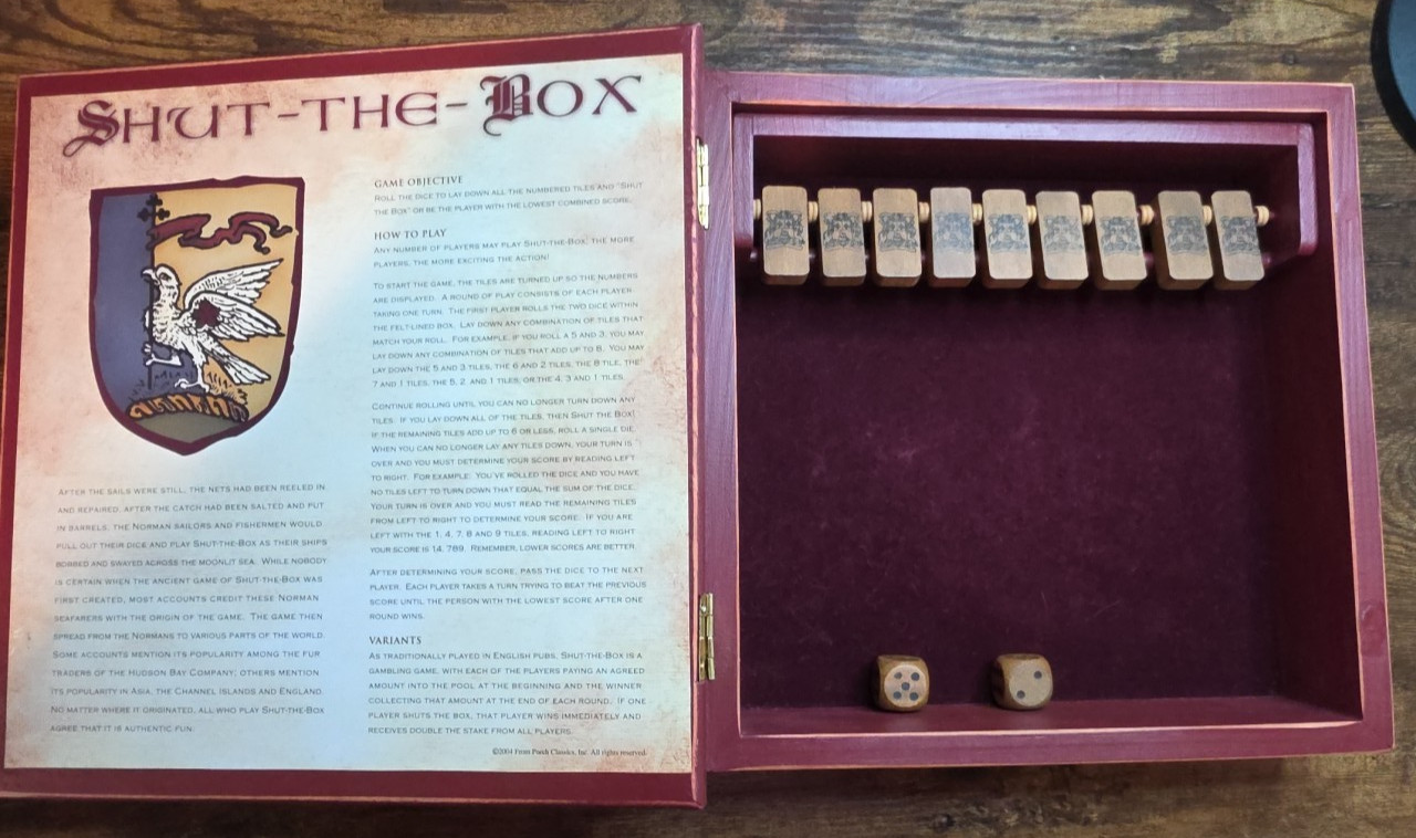 Shut the Box Board Game Front Porch Classics Bookshelf Edition Wood Complete
