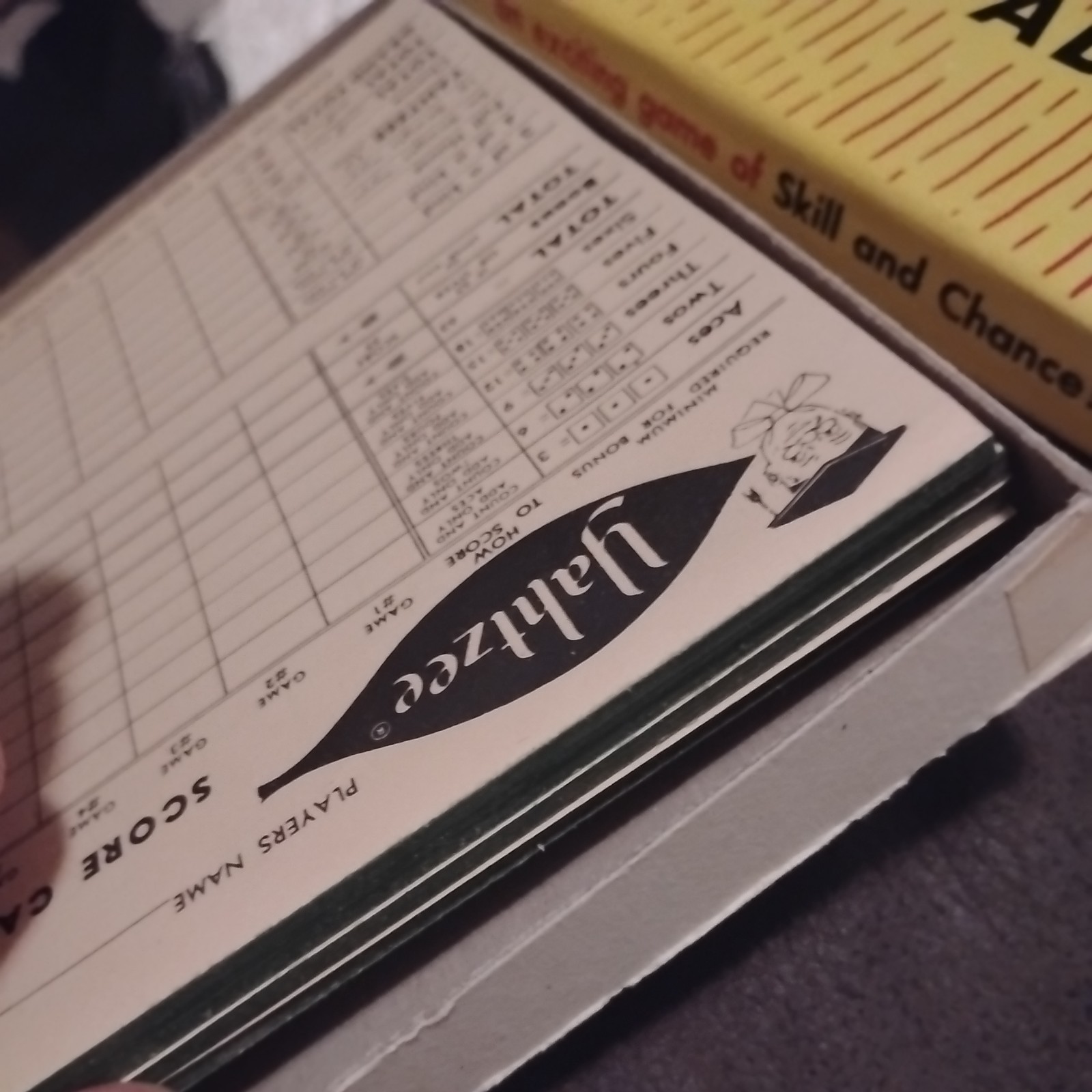 VTG Vintage 1950’s-60’s Yahtzee – Score Pads (4) – in Original Box E.S. Lowe Co