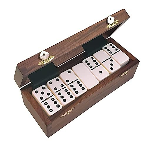 Domino Double Six 6 White Jumbo Tournament Pro Size with Spinners – Wood Box