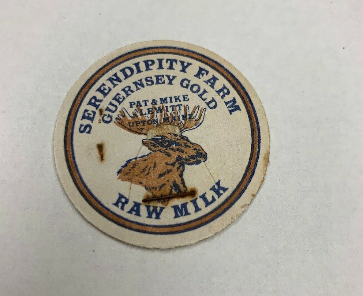 1950s Serendipity Farm Dairy Guernsey Raw Milk Bottle Cap Cardboard Upton Maine