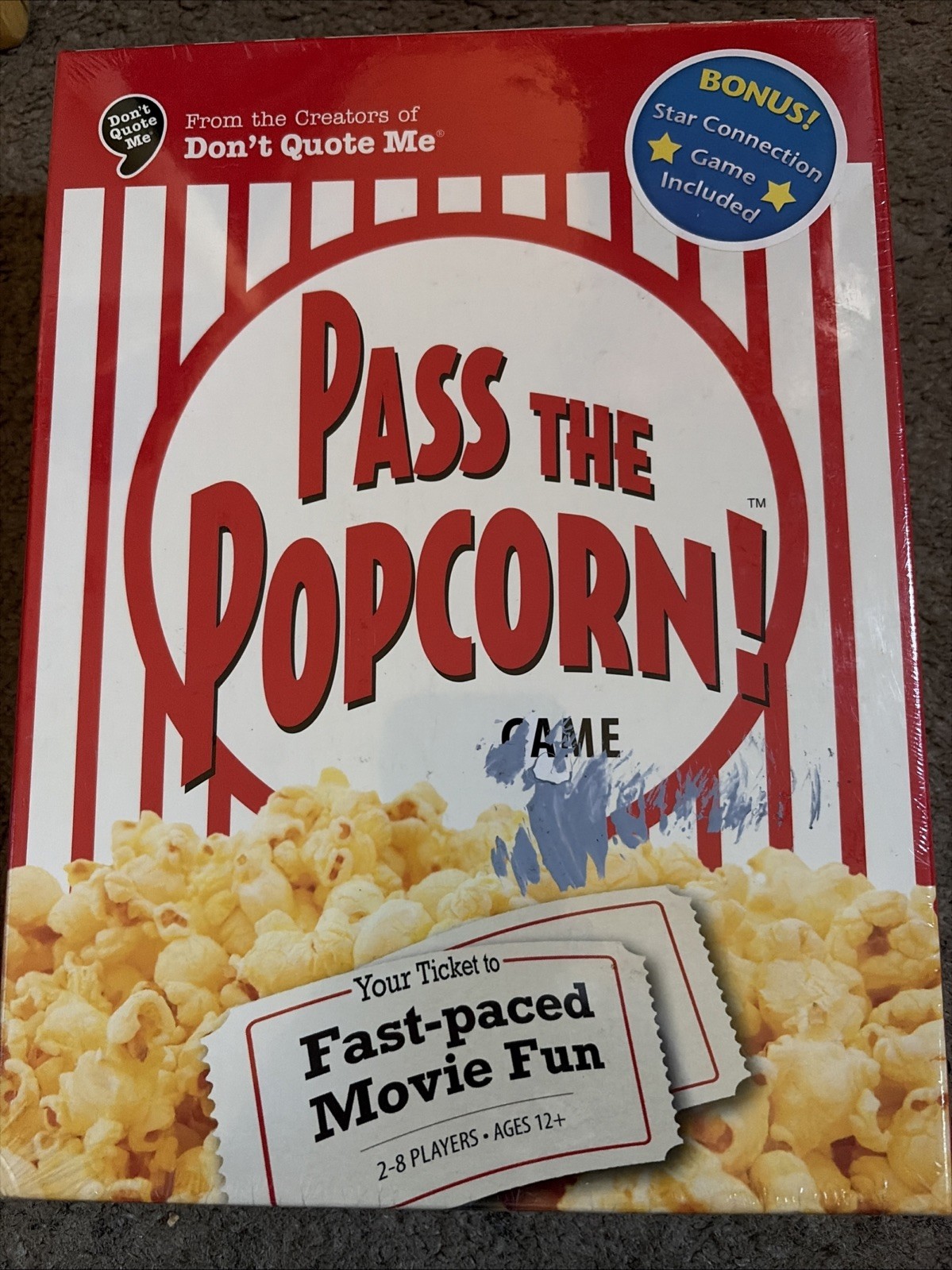 Pass the Popcorn Game with Bonus Booster Star Connection Actor Card Game
