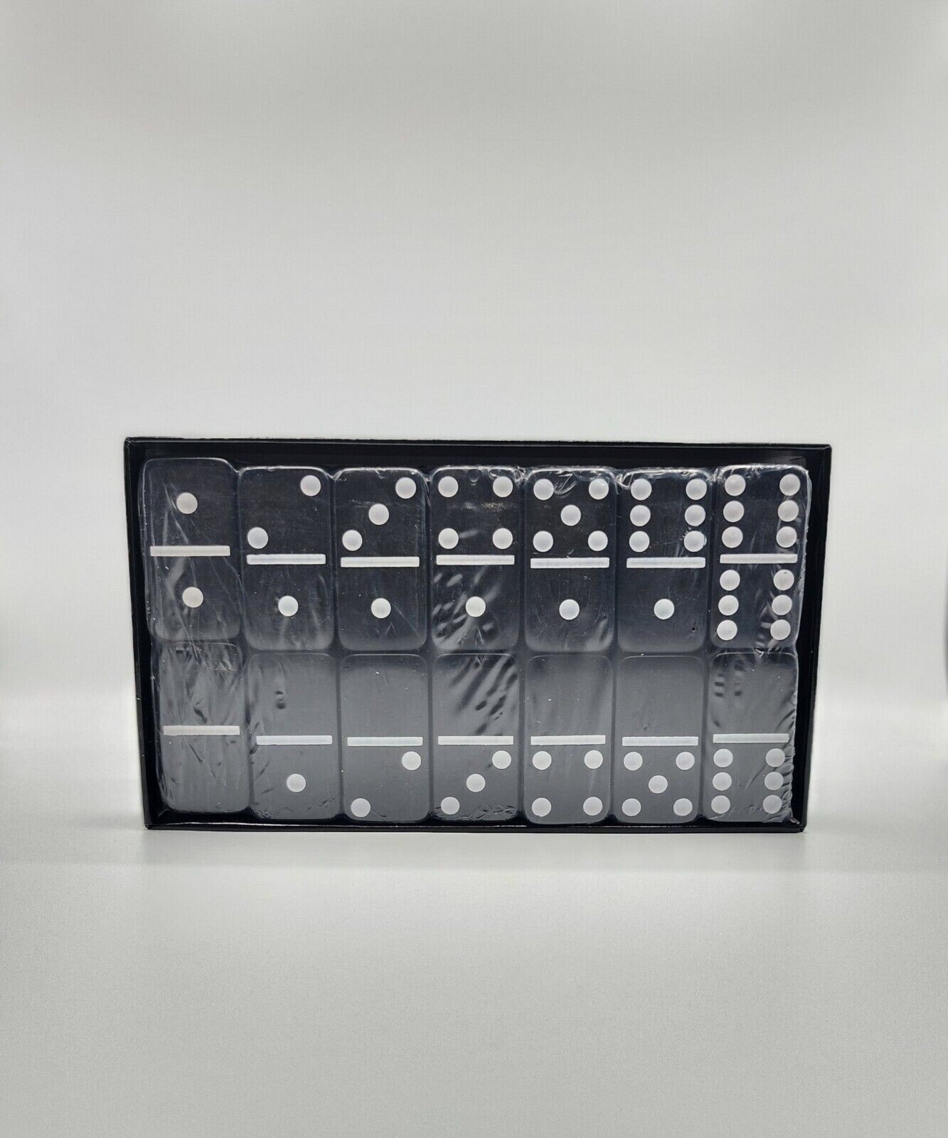 Dominoes Double Six Jumbo Set of 28 Black title w/White Dots (US Seller)