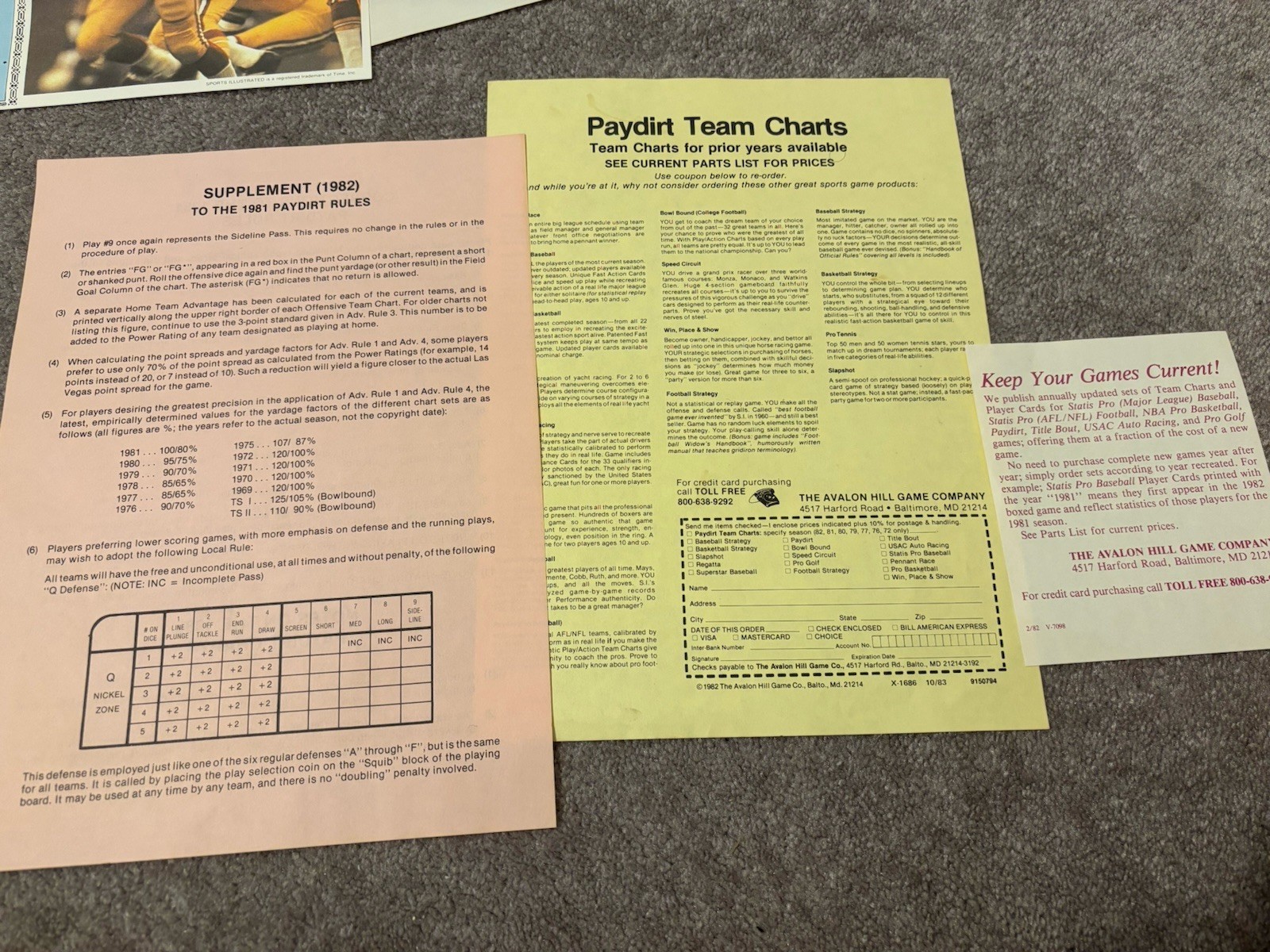 Paydirt Authentic Action NFL Football Board Game 1982 Please Read