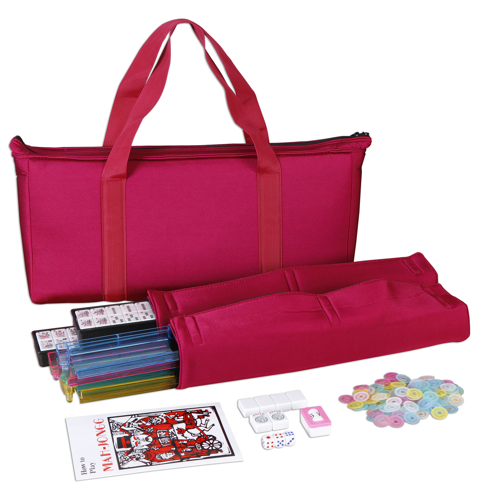 American Mahjong Set 166 Tiles 4 Color Complete Mah Jong Set Racks/Pushers w/Bag