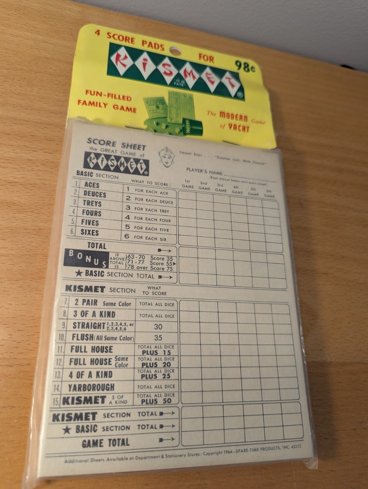 NOS Vintage 1964 Kismet Game Score Pads by Spare Time Products – 4 Pads – Sealed