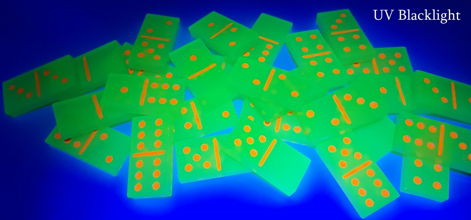 Handmade Glow in The Dark Green with Orange Dots Dominoes Double 6 Set, Gift Toy
