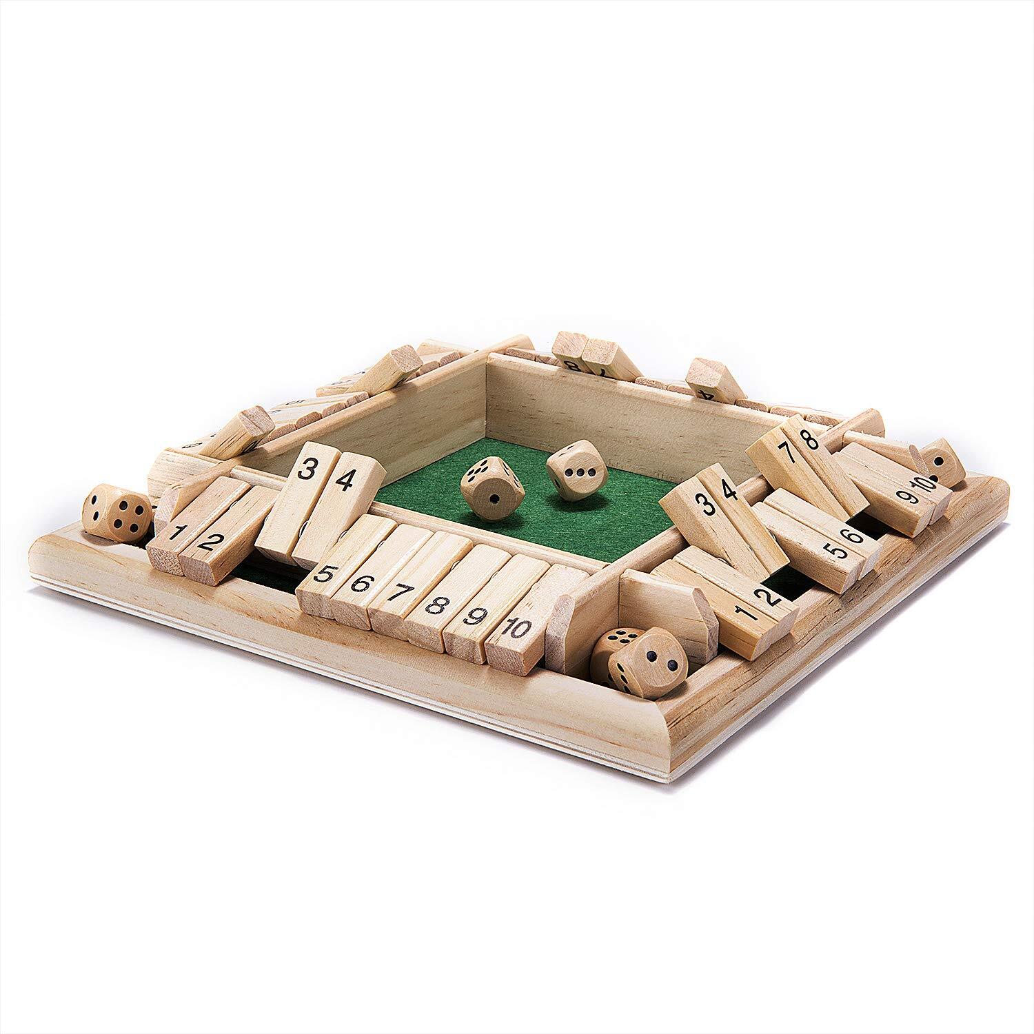 1-4 Players Shut The Box Dice GameClassic 4 Sided Wooden Board Game with 10 D…