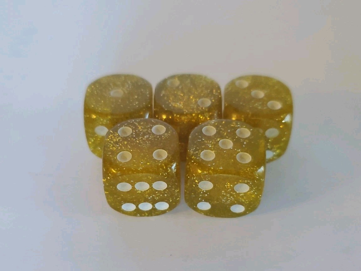 Yahtzee Deluxe Edition 1997 Gold Sparkle Replacement Dice Complete Set Of 5