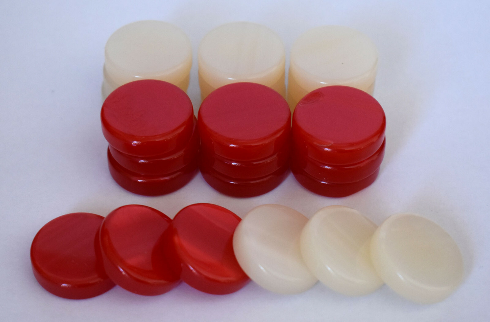 30 Small Acrylic Backgammon Checkers – Chips Red & Ivory 1 inch – High Quality