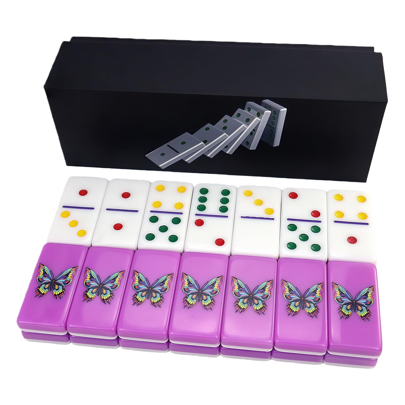 Purple Butterfly Dominoes Set – Elegant Double 6 Dominoes with 28 Tiles, Deli…
