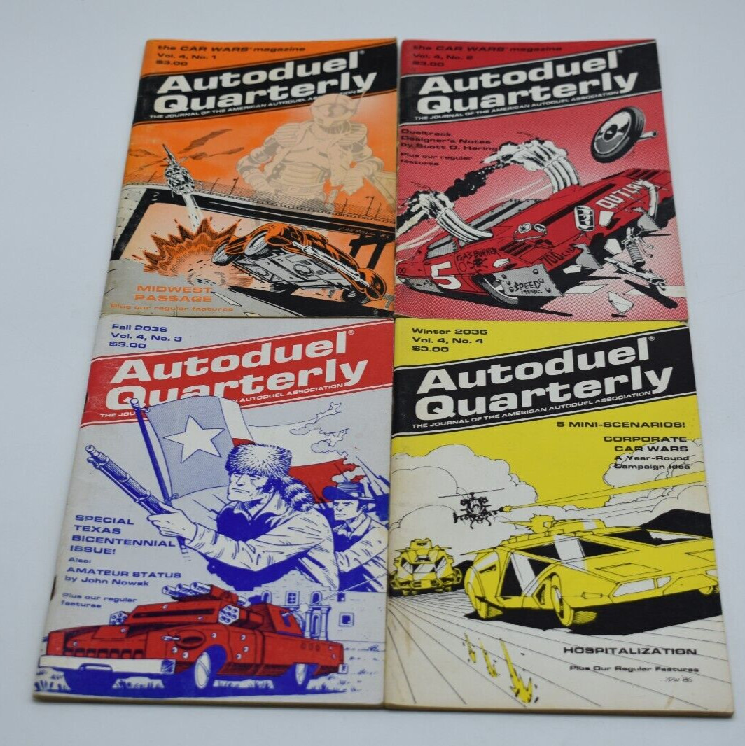 Steve Jackson Games Car Wars Autoduel Quarterly Vol 4 No 1, 2, 3, 4 1986 YES