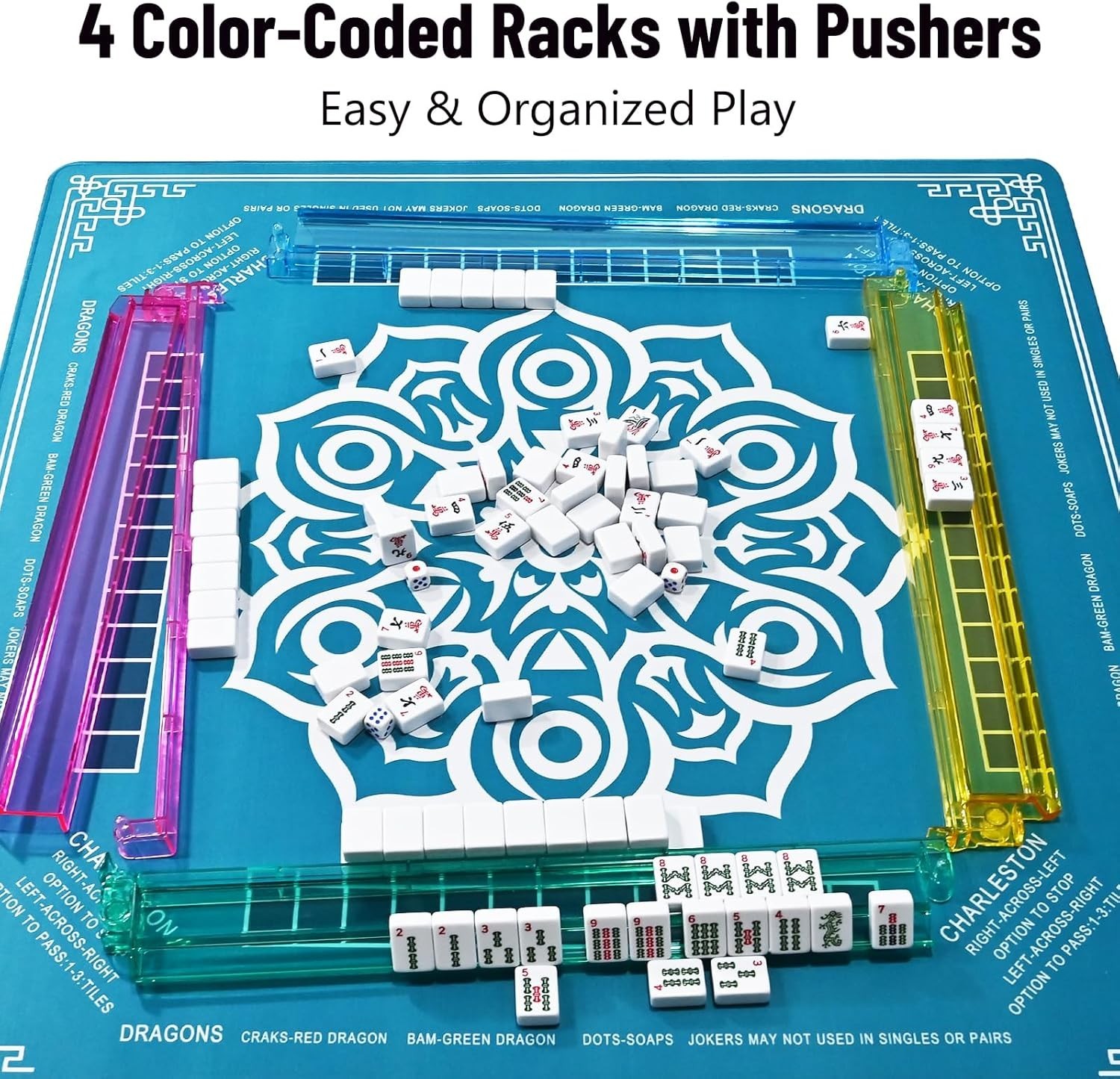 American Mahjong Set 166 White Tiles 4 Racks Pushers Red Carry Bag