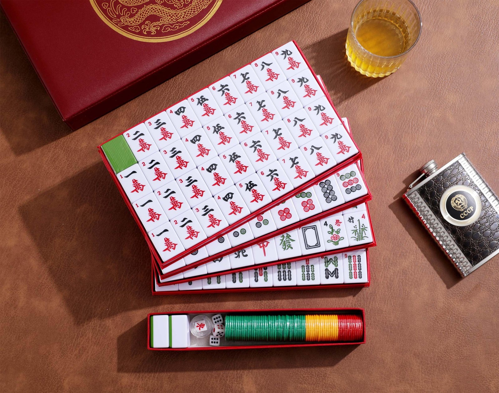 Chinese Mahjong Set 146 Tiles, Large 1.5″ Melamine with Case & English Manual
