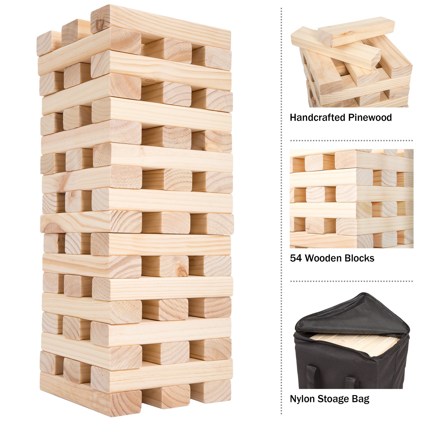 Huge Non Traditional Giant Block Game Jumbo Pinewood 54 Blocks 8 Inch Long
