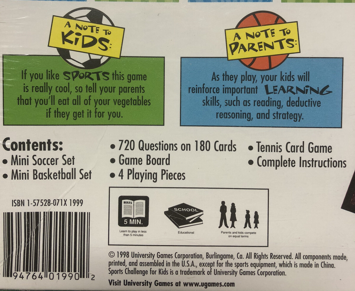 Sports Challenge for Kids Game 1998 University Games Corporation Ages 8+ New