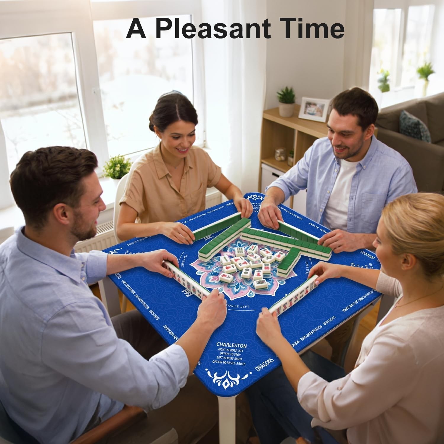Mahjong Mat for Table 31.5″X31.5″ Rubber American Mahjong Mat with Rules, Non Sl