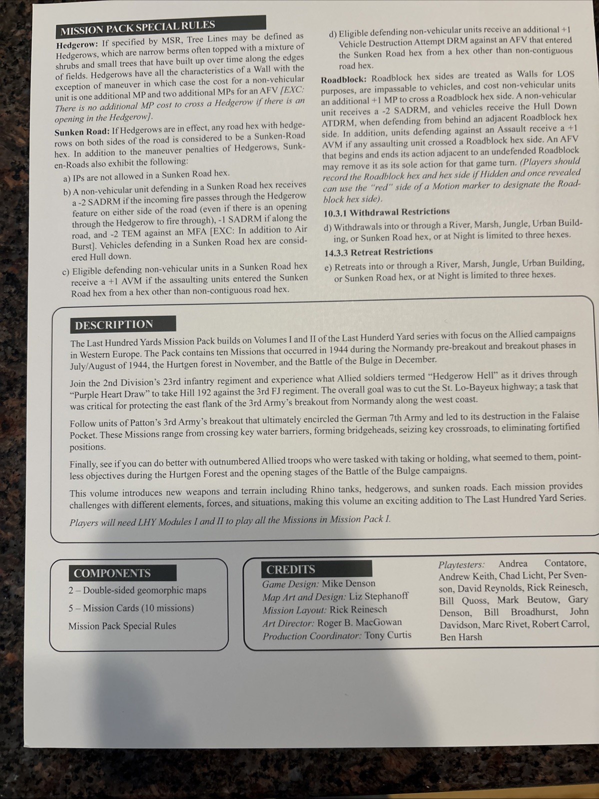 The Last Hundred Yards Mission Pack #1 GMT Games New