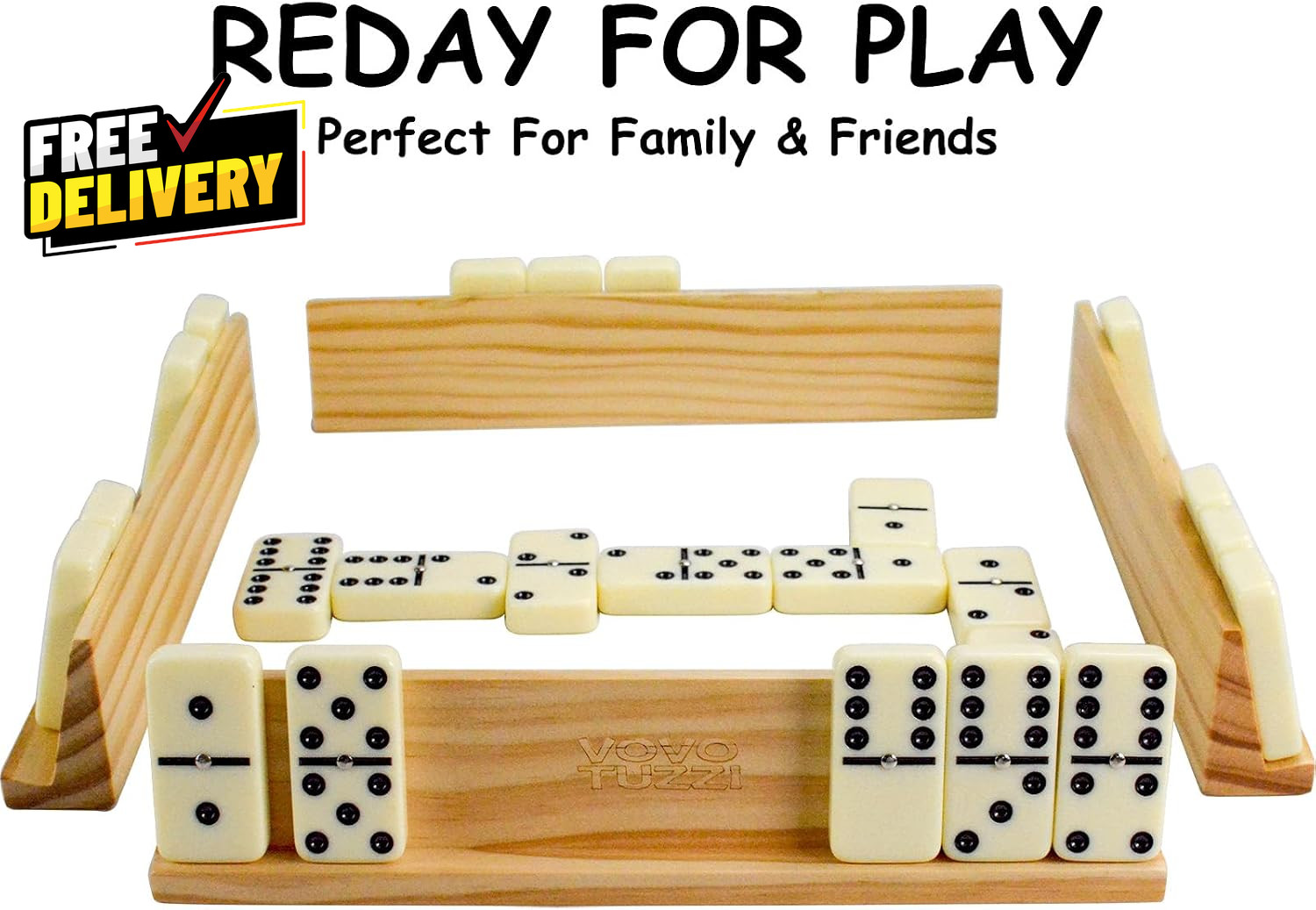 Jumbo Double 6 Dominoes Set for Adults Kids 28 Ivory Domino Tiles with 4 Wood…