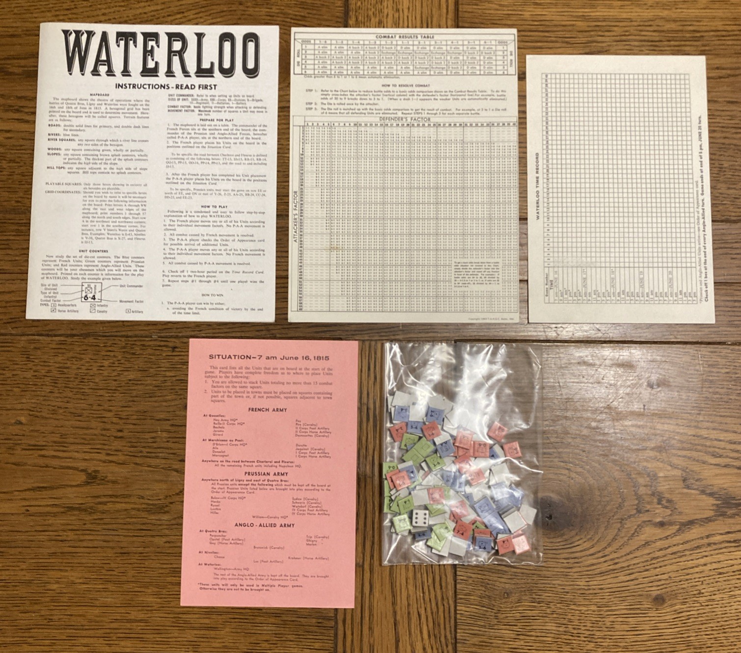 Vintage Waterloo Board Game – 1962 Avalon Hill – PUNCHED – War Game – 516