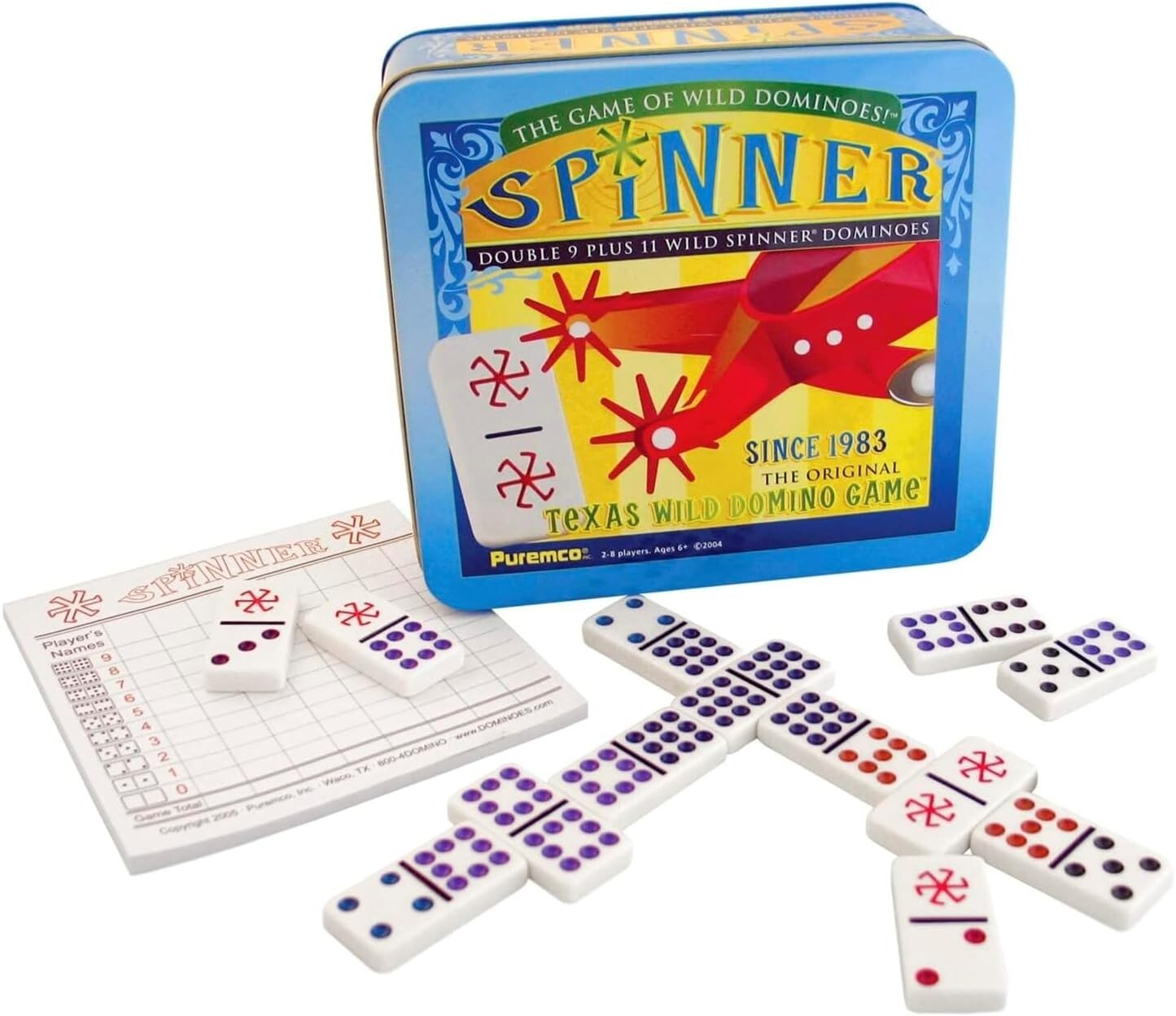 2004 Spinner Game of Wild Dominoes Travel Tin 2 to 8 Players NEW FREE SHIPPING