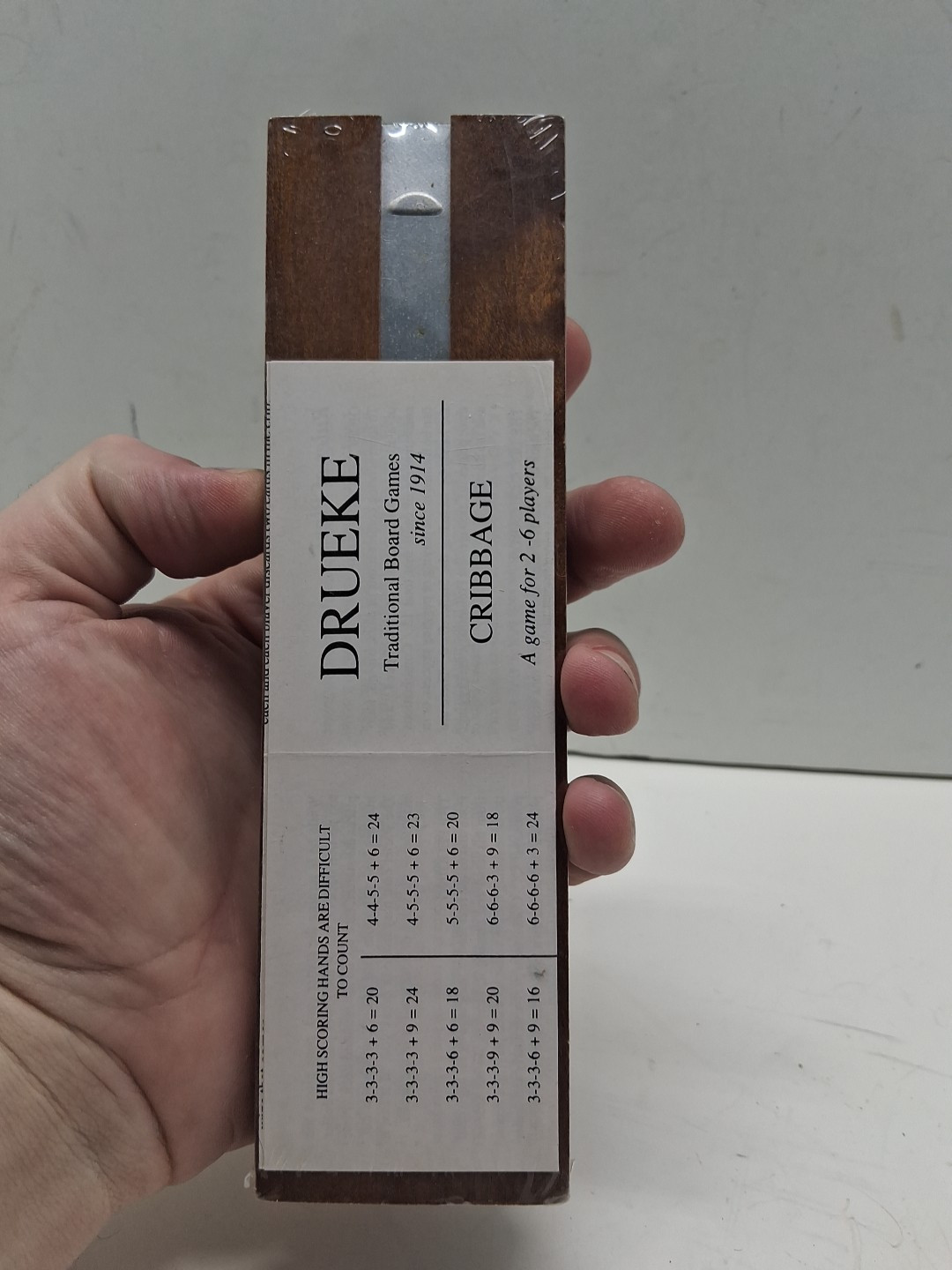 Drueke’s Natural Finish Hardwood Cribbage Board Model Pegs & Original Manual