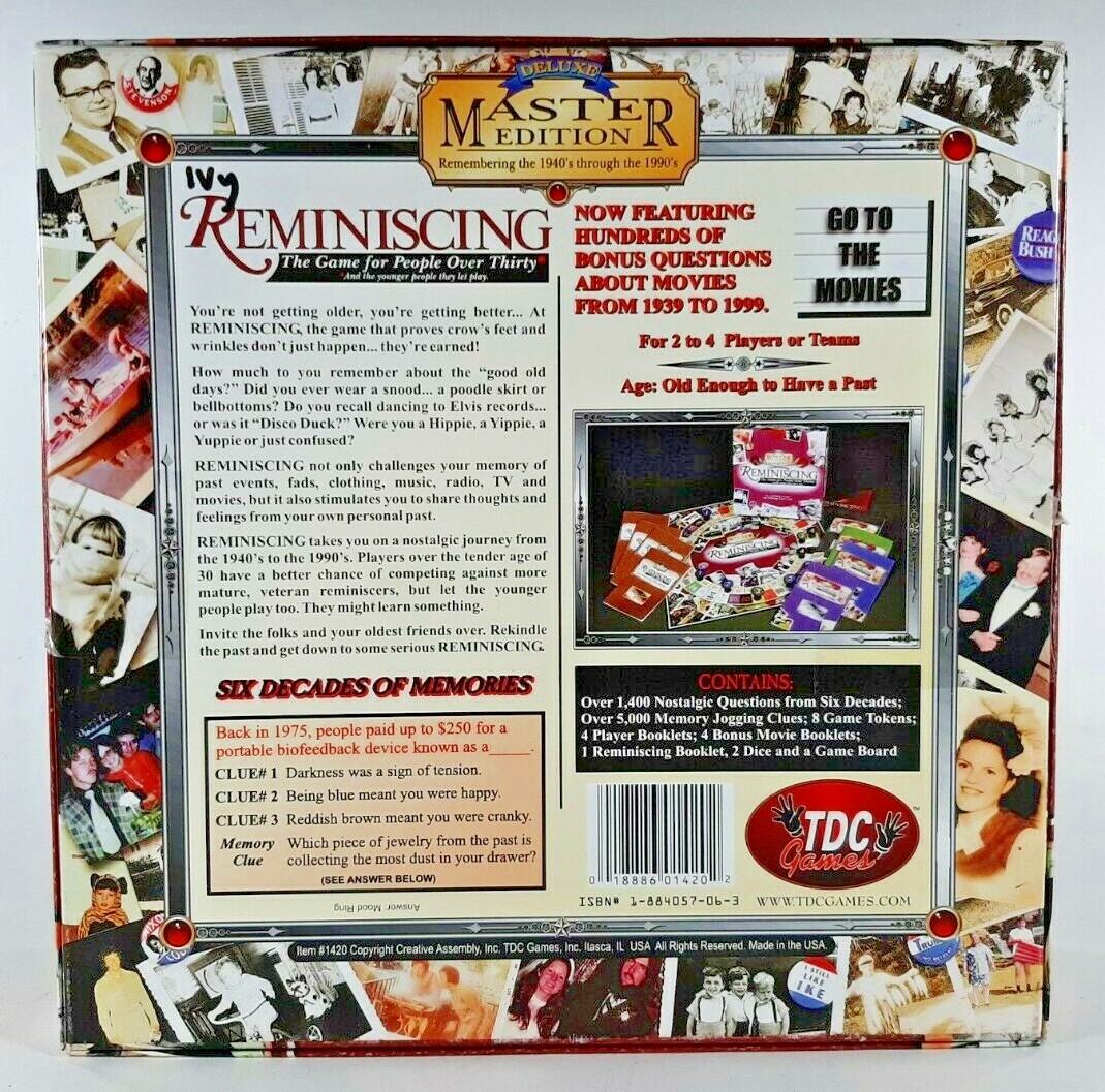 Reminiscing Deluxe Master Edition The Game for People Over Thirty by TDC Games!